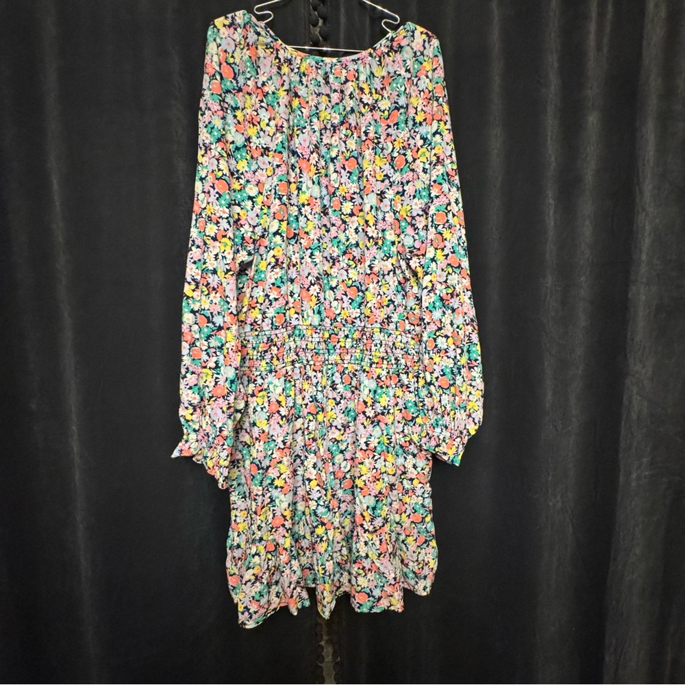 Gap Women’s Size L Relaxed Smocked Splitneck‎ Mini Dress Spring Floral - Picture 9 of 11